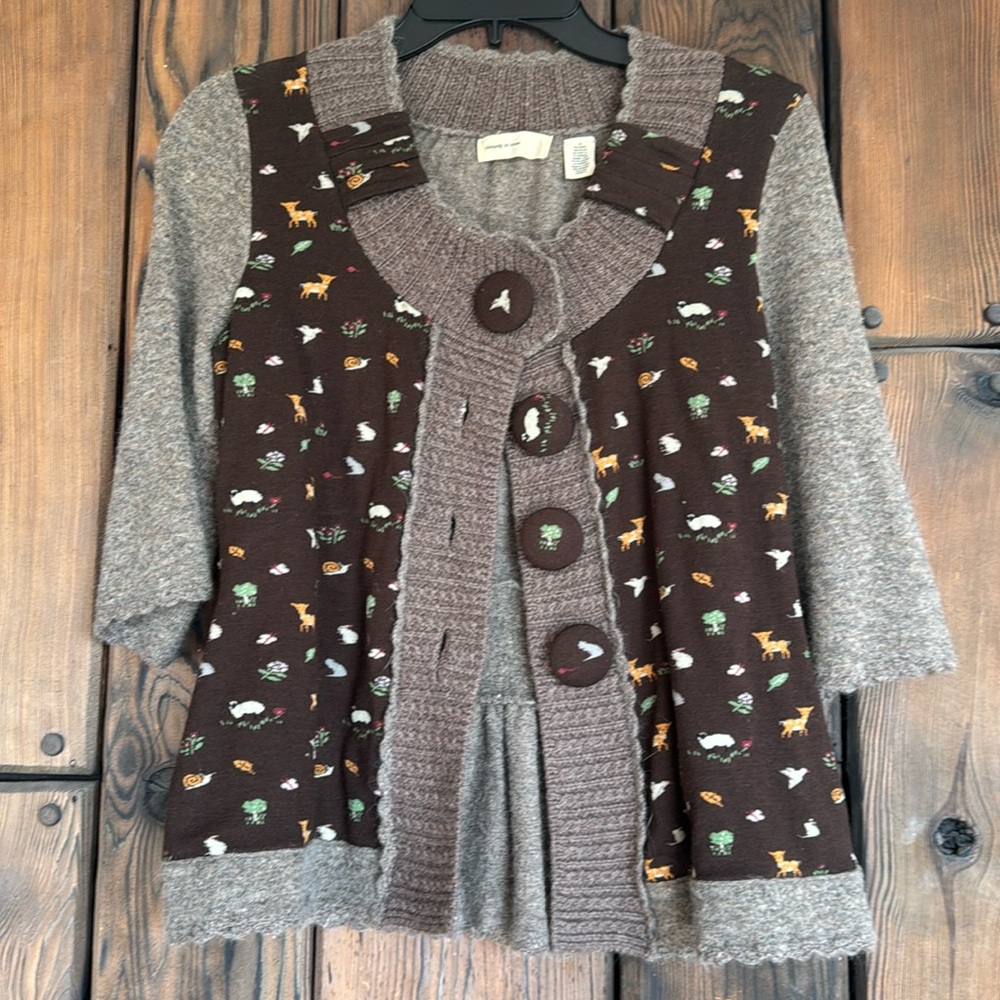 Anthropologie Sleeping on Snow Forest Themed Cardigan